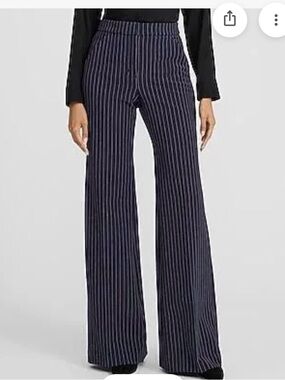 NWT Express Editor Flare Trousers High Rise Navy Pinstripe Pants -  12R